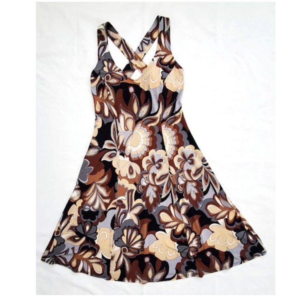 BARBARA LESSER 70s Retro Floral A-Line Dress M | Above-Knee Whimsigoth X-Back